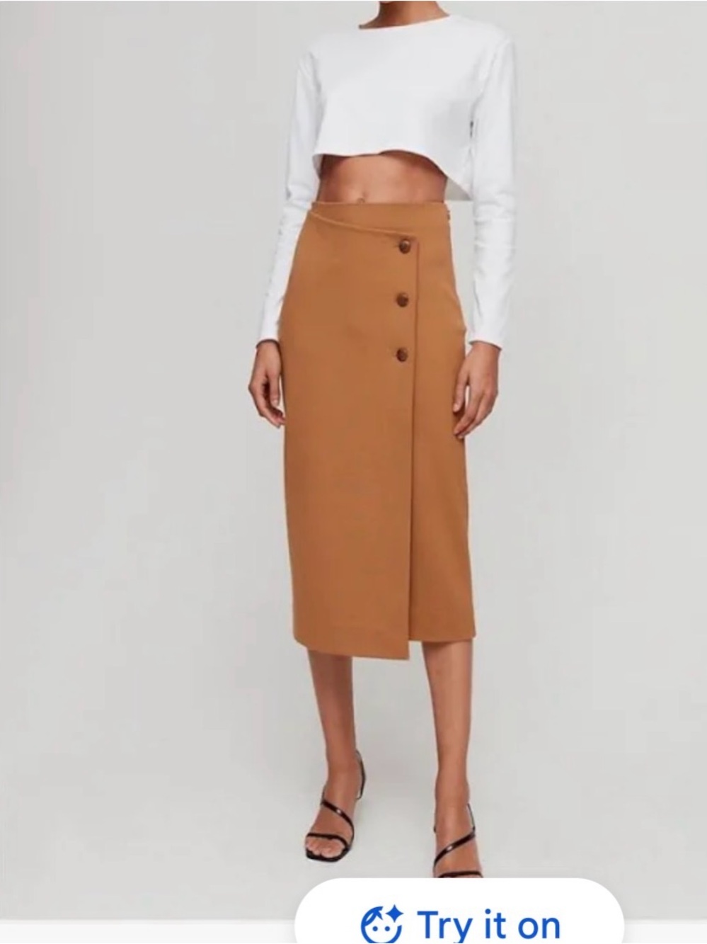 Aritzia Babaton Billy Button Midi Wrap Skirt Size 6 Honey Brown Spandex Material